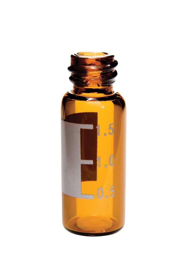 2ml Amber vial, 9-425 screw top, graduated with writing area, 100pcs, Part Number: P4819-02781