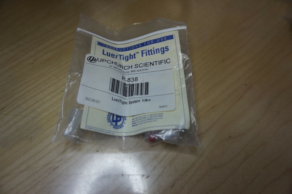 LuerTight Fitting System, Natural Polypropylene/ETFE, 1/8&quot; OD Tub, Part Number: P-838