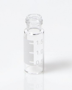 ChraPart # G20163-C11056,  2mL Clear Glass (12x32mm) with Graduated Marking Spot Wide Mouth 9-425 Screw Vial, 100/pk,