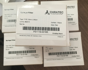  Sterile PTFE Syringe Filters, Pore:0.45(µm), Diameter:25(mm), PP Prefilter, 100pcs